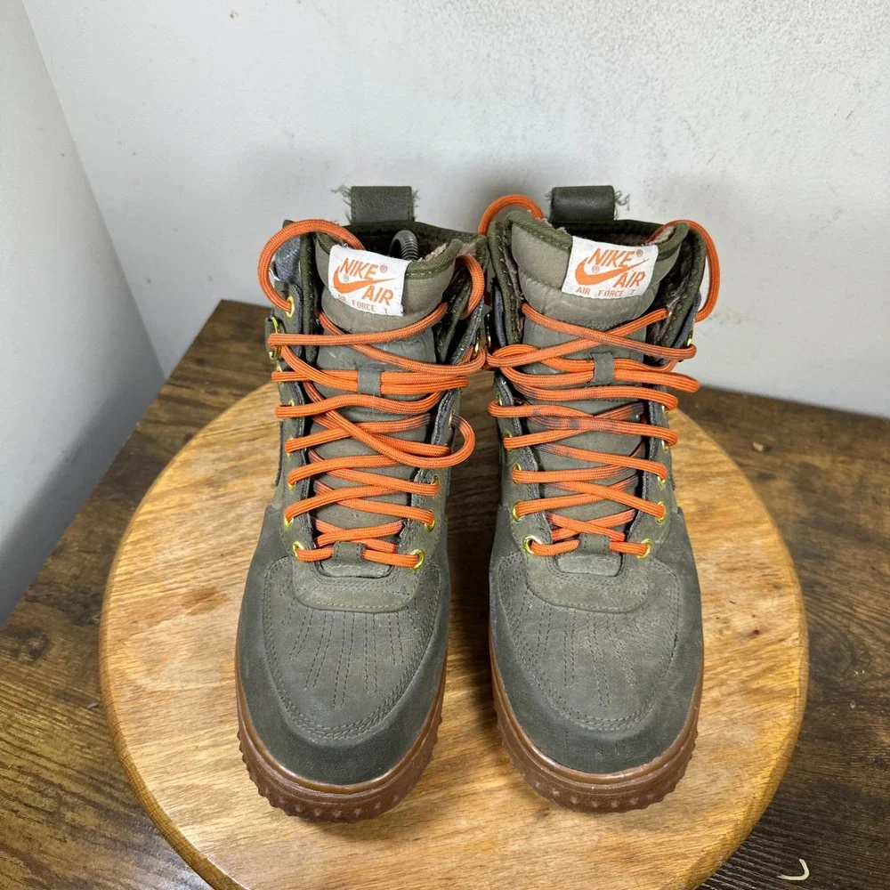 Nike Air Force 1 Duckboot Dark Loden Green Orange 444745-300 Mens 8 Winter Boots